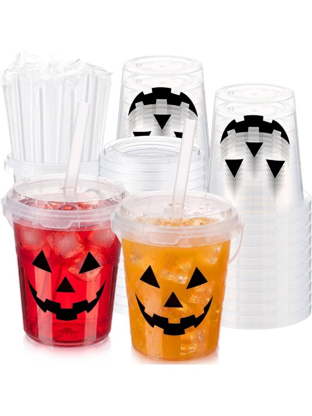 50 Set Clear Pumpkin Drink Buckets - 34oz Party Supplies for Fall Celebrations